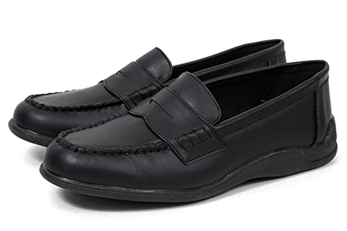 [アキリコ] ローファー やわらか フェイクレザー ワイズEEE フォーマル ローヒール ブラック 23.5cm